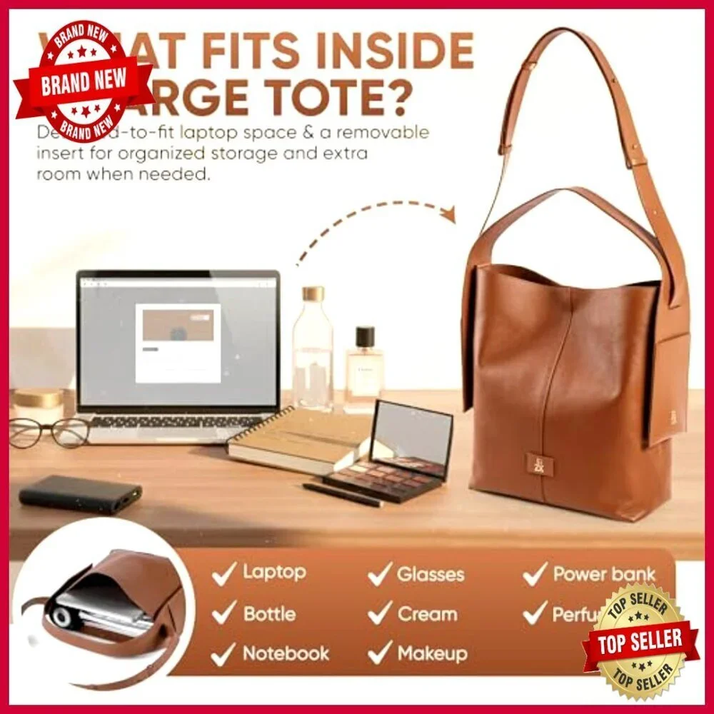 Large Genuine Leather Hobo Bag with Removable Organizer Insert
